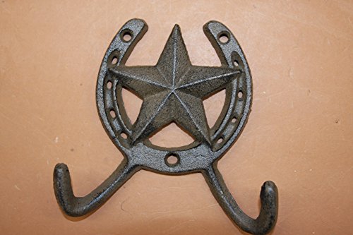 Texas Bath Decor Lone Star Towel Hooks Horseshoe Wall Hooks Solid Cast Iron, 12 inch Wide, W-72, Bundle 3 Items