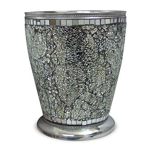 nu steel Iceberg Ice Collection Wastebasket Small Round Vintage Trash Can for Bathroom, Bedroom, Dorm, College, Office, 8.5" x 8.5" x 10.4", Silver Mosaic Finish