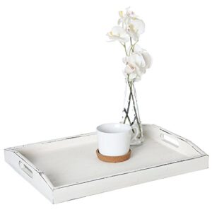 mygift rustic vintage white wood serving tray with handles, farmhouse ottoman coffee tray, 16 x 12 inches