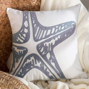 north end decor coastal embroidered starfish pillow 18" x 18" (stuffed insert included)