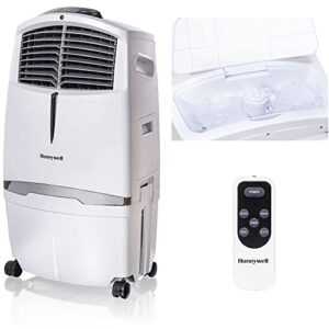 honeywell 525 cfm indoor portable evaporative air cooler, fan & humidifier with ice compartment & remote, white