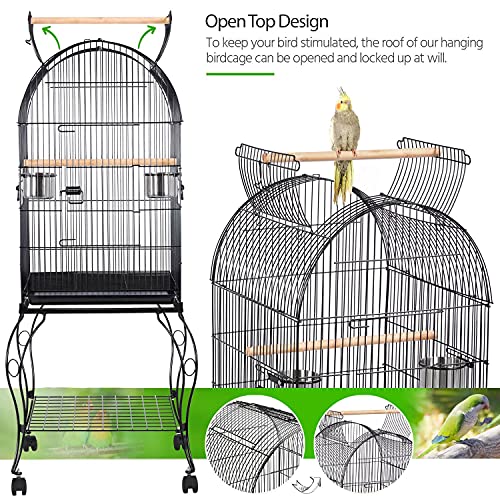 Yaheetech 59-inch Dome Open Top Large Medium Parrot Bird Cage On Stand for Sun Parakeets Conures Quaker Parrot Rolling Cockatiel Bird Cage