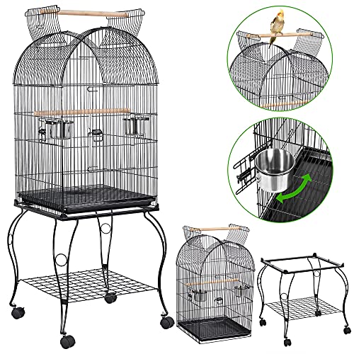 Yaheetech 59-inch Dome Open Top Large Medium Parrot Bird Cage On Stand for Sun Parakeets Conures Quaker Parrot Rolling Cockatiel Bird Cage