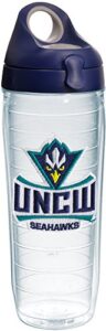 tervis unc wilmington seahawks logo insulated tumbler with emblem and navy with gray lid, 24 oz, clear