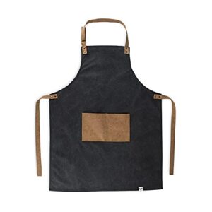 foster & rye grilling apron with pocket, canvas apron for men with adjustable strap, bbq & grill accessories for indoor & outdoor cooking, 35" x 26.75", black