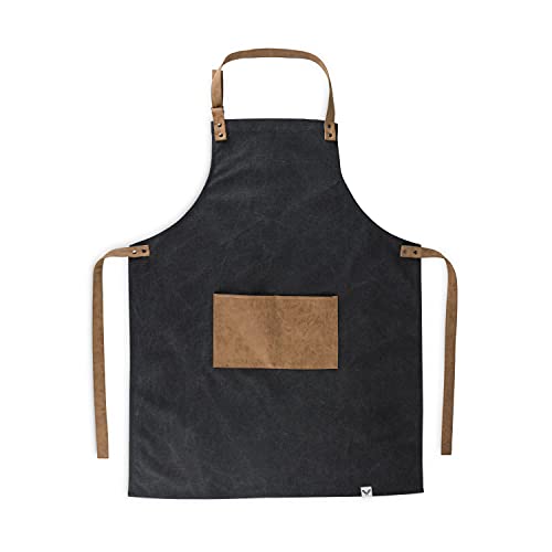 Foster & Rye Grilling Apron with Pocket, Canvas Apron for Men with Adjustable Strap, BBQ & Grill Accessories for Indoor & Outdoor Cooking, 35" x 26.75", Black