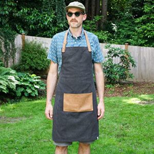 Foster & Rye Grilling Apron with Pocket, Canvas Apron for Men with Adjustable Strap, BBQ & Grill Accessories for Indoor & Outdoor Cooking, 35" x 26.75", Black