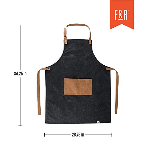 Foster & Rye Grilling Apron with Pocket, Canvas Apron for Men with Adjustable Strap, BBQ & Grill Accessories for Indoor & Outdoor Cooking, 35" x 26.75", Black