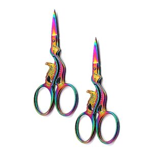 laja imports set of 2 multi titanium color rainbow sewing craft embroidery scissors 3.5" cat shape