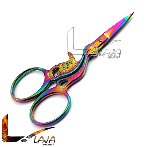 LAJA IMPORTS Set of 2 Multi Titanium Color Rainbow Sewing Craft Embroidery Scissors 3.5" CAT Shape