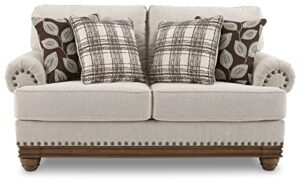signature design by ashley harleson modern farmhouse loveseat with nailhead trim and 4 accent pillows, beige