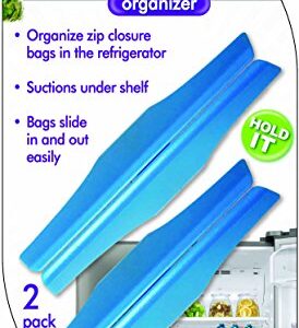 Zip Bag Holder, Best Fridge Storage Hack - Suction Cups Hold Baggies Under Refrigerator Shelves for Easy Removal, Just Slide In or Out of Clip, Holds Up to One Gallon Zip or Freezer Baggy (2 pack)