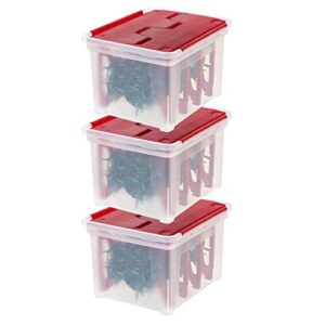 iris usa wfb-45lw iris wing-lid storage box with 4 light wraps, 3 pack, clear/red, 3 piece