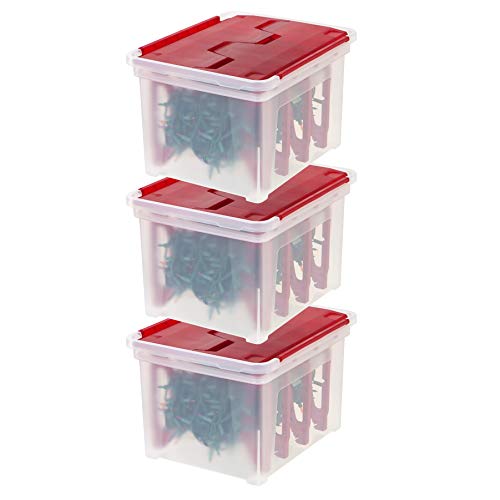 IRIS USA WFB-45LW IRIS Wing-Lid Storage Box with 4 Light Wraps, 3 Pack, Clear/Red, 3 Piece