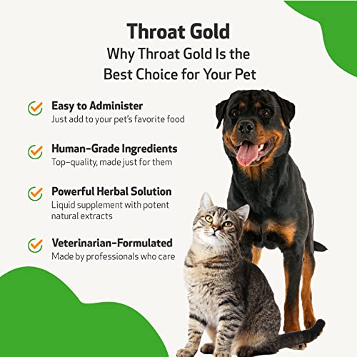 Pet Wellbeing Throat Gold for Dogs & Cats - Vet-Formulated - Soothes Throat Discomfort, Hoarseness, Leash Strain, Occasional Cough - Natural Herbal Supplement 4 oz (118 ml)