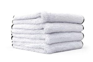 the rag company - everest 550 - ultra plush korean 70/30 blend, professional microfiber detailing towels, 550gsm, 16in x 16in, white (4-pack)