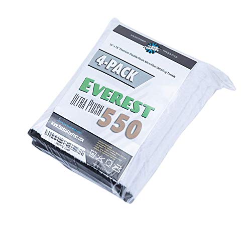 The Rag Company - Everest 550 - Ultra Plush Korean 70/30 Blend, Professional Microfiber Detailing Towels, 550gsm, 16in x 16in, White (4-Pack)