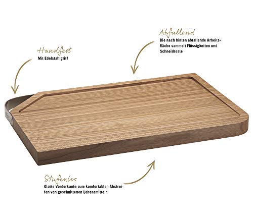 Rosle 15033 Cutting Board with Stainless Steel Handle, Wood, Natural, 48 x 32 x 3 cm