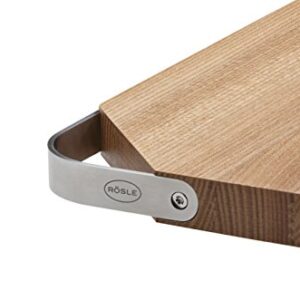 Rosle 15033 Cutting Board with Stainless Steel Handle, Wood, Natural, 48 x 32 x 3 cm