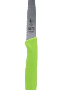 The Kosher Cook Parve Green Kitchen Knife - 4” Steak and Vegetable Knife - Razor Sharp Pointed Tip, Serrated Edge - Color Coded Kitchen Tools