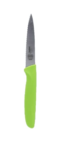 The Kosher Cook Parve Green Kitchen Knife - 4” Steak and Vegetable Knife - Razor Sharp Pointed Tip, Serrated Edge - Color Coded Kitchen Tools