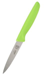 the kosher cook parve green kitchen knife - 4” steak and vegetable knife - razor sharp pointed tip, serrated edge - color coded kitchen tools