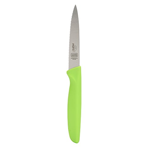 The Kosher Cook Parve Green Kitchen Knife - 4” Steak and Vegetable Knife - Razor Sharp Pointed Tip, Serrated Edge - Color Coded Kitchen Tools
