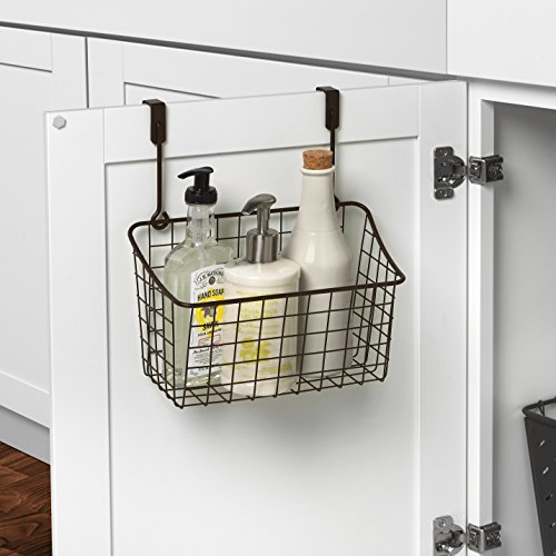 Spectrum Diversified Duo Towel Bar & Medium Basket No Installation 2-in-1 Cabinet Basket & Towel Bar, Under Sink Rustic Farmhouse Storage & Organization, Bronze