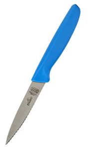 the kosher cook dairy blue kitchen knife - 4” steak and vegetable knife - razor sharp pointed tip, serrated edge - color coded kitchen tools