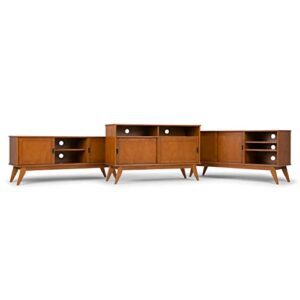 SIMPLIHOME Draper SOLID HARDWOOD 60 Inch Wide Mid Century Modern TV Media Stand in Teak Brown For TVs up to 65 Inches, For the Living Room and Entertainment Center