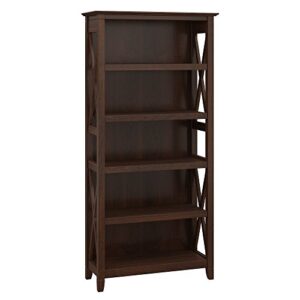 bush furniture key west shelf | open bookcase | farmhouse display library, bedroom, living room, office | tall accent cabinet, bing cherry