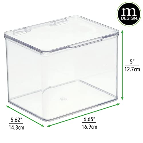 mDesign Plastic Bathroom Storage Organizer Box with Hinge Lid for Closet, Shelf, Cupboard, or Vanity, Hold Medicine, Soap, Lotion, Cotton Swabs, Masks, Styling Tools, Lumiere Collection, 4 Pack, Clear