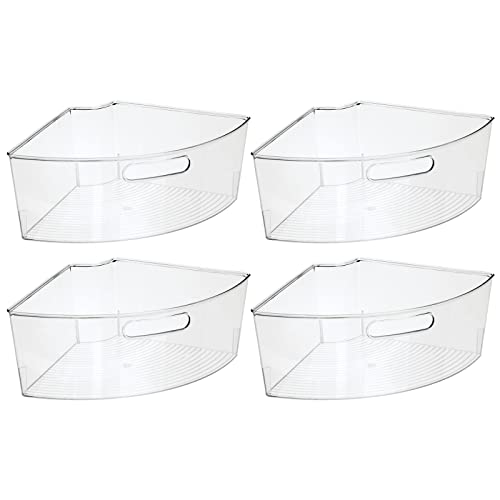 mDesign Kitchen Cabinet Plastic Lazy Susan Storage Turntable Organizer Bins w/Built-In Handle - Large Triangle Corner Dividers for Pantry - 1/4 Wedge, 6" Deep - Ligne Collection - 4 Pack - Clear