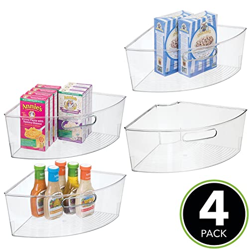 mDesign Kitchen Cabinet Plastic Lazy Susan Storage Turntable Organizer Bins w/Built-In Handle - Large Triangle Corner Dividers for Pantry - 1/4 Wedge, 6" Deep - Ligne Collection - 4 Pack - Clear