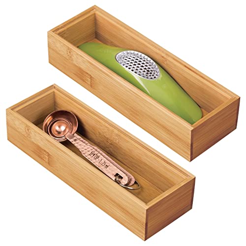 mDesign Wooden Bamboo Kitchen Drawer Organizer Box Tray, Stackable Storage for Drawers, Cabinets, Shelves, Pantry, or Counter, Hold Utensils and Appliances, Echo Collection, 2 Pack, Natural Wood