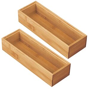 mDesign Wooden Bamboo Kitchen Drawer Organizer Box Tray, Stackable Storage for Drawers, Cabinets, Shelves, Pantry, or Counter, Hold Utensils and Appliances, Echo Collection, 2 Pack, Natural Wood