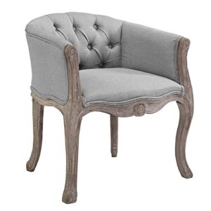 modway crown french vintage barrel back tufted upholstered fabric dining armchair in light gray