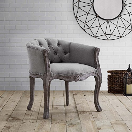 Modway Crown French Vintage Barrel Back Tufted Upholstered Fabric Dining Armchair in Light Gray