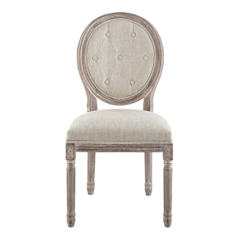 Modway Arise French Vintage Tufted Upholstered Fabric Dining Side Chair in Beige