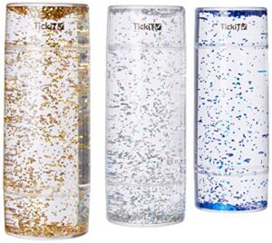 tickit sensory glitter storm - set of 3 - blue, silver, gold - calming glitter tubes for stress and anxiety relief - encourage focus and concentration - special needs toy