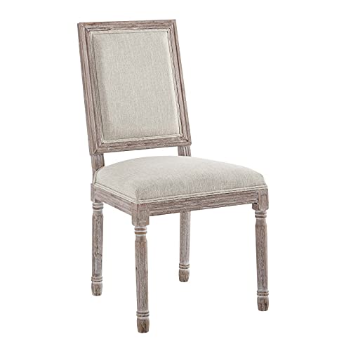 Modway Court French Vintage Upholstered Fabric Dining Chair in Beige