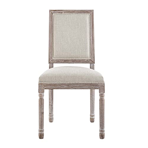 Modway Court French Vintage Upholstered Fabric Dining Chair in Beige