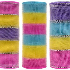 Easter Decorative Mesh (3 Pack) Mutli Colored (Yellow, Pink, Purple, Blue,Silver)