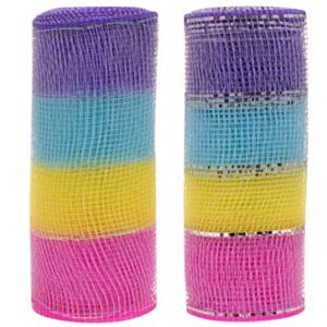 Easter Decorative Mesh (3 Pack) Mutli Colored (Yellow, Pink, Purple, Blue,Silver)