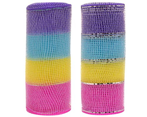 Easter Decorative Mesh (3 Pack) Mutli Colored (Yellow, Pink, Purple, Blue,Silver)