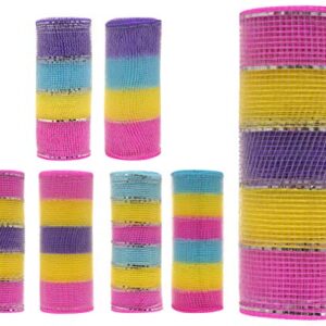 Easter Decorative Mesh (3 Pack) Mutli Colored (Yellow, Pink, Purple, Blue,Silver)