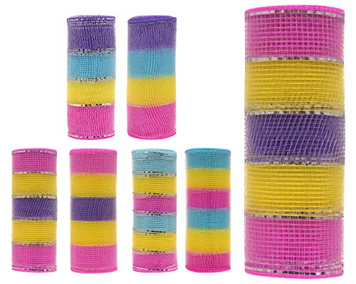 Easter Decorative Mesh (3 Pack) Mutli Colored (Yellow, Pink, Purple, Blue,Silver)