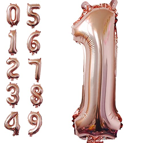 40 Inch Rose Gold Jumbo 1 Number Balloons Huge Giant Balloons Foil Mylar Number Balloons for Birthday Party,Wedding, Bridal Shower Engagement Photo Shoot, Anniversary (Rose Gold,Number 1)