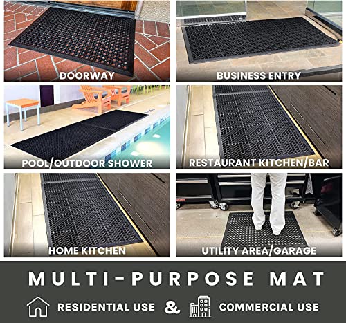 Lovinland Outdoor Rubber Drainage Mat Non-Slip Mat 60 x 35 Inch Commerical Heavy Duty Mat for Resturant Kitchen Bar Garage Garden Industral Indoor Use Black