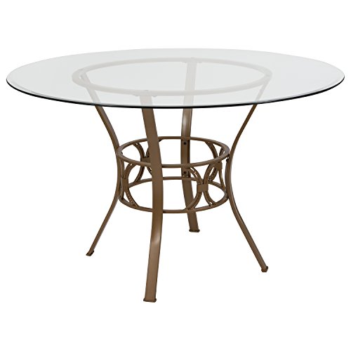 Flash Furniture Carlisle Round Glass Dining Table with Metal Frame, 48 in, Clear/Matte Gold